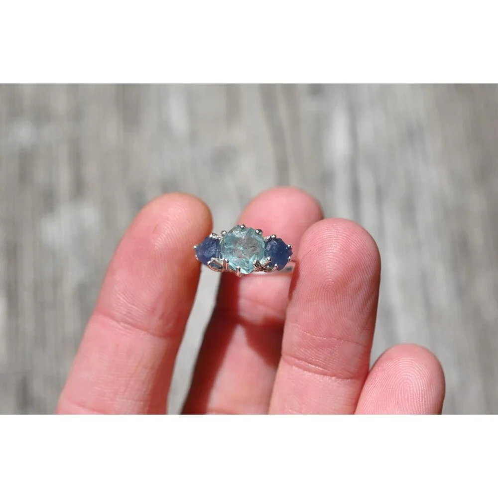 Engagement ring Sapphire and aquamarine ring American made